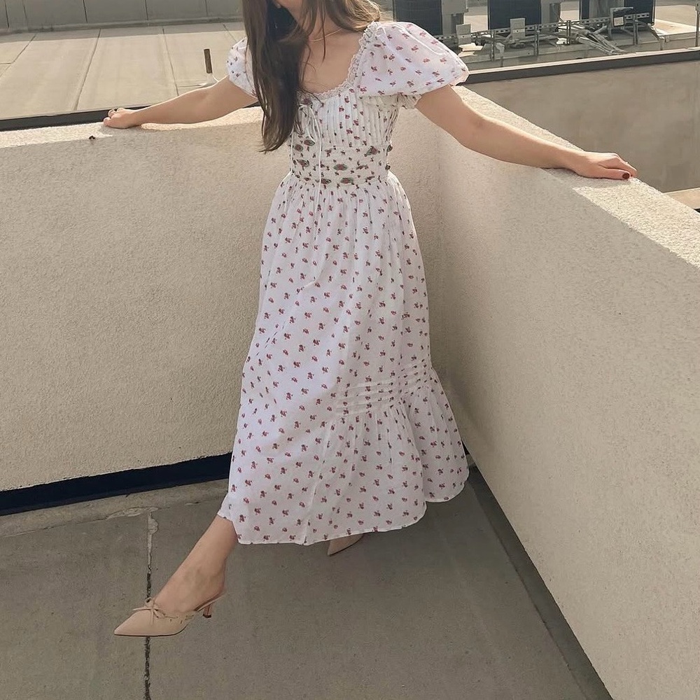 For Love & Lemons White Dress with Red Floral Print